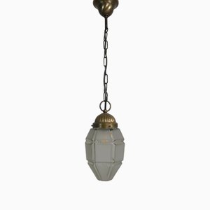 Art Deco Hängelampe mit 6-seitigem Schirm an Kette, 1930er
