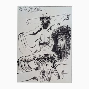 Pablo Picasso, Tres caras de Cristo, 1961, Fotolitografía original