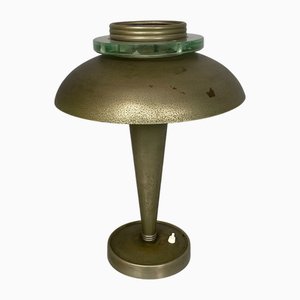 Art Deco Italian Round Brass and Glass Table Lamp, 1930s