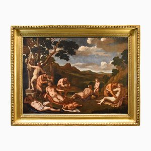 Giulio Carpioni, Bacchanal Bacchus Mythological Carpioni Scene, 1660, Oil on Canvas, Framed