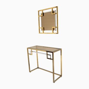 Table Console et Miroir de Couloir Vintage de Belgo Chrome, 1970s, Set de 2