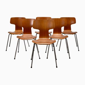 Mid-Century Model 3103 Hammer Chairs by Arne Jacobsen for Fritz Hansen, Denmark, 1980s, Set of 6