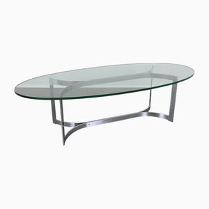 Table Basse Ovale avec Plateau en Verre Clair et Structure en Acier Incurvé, Allemagne, 1970s