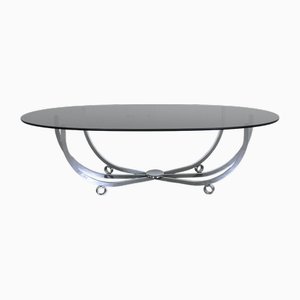 Oval Coffee Table with Smoked Glass Top and Chrome-Plated Radiant Frame, Germany, 1970s