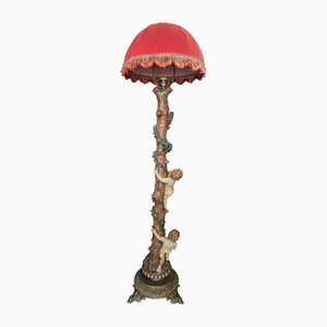 Lampadaire Mid-1800 en Bois Sculpté avec Putti et Oiseaux, 1850