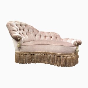 Napoleon Three-Seater Chaise Longue in Beige Velvet with Tufting