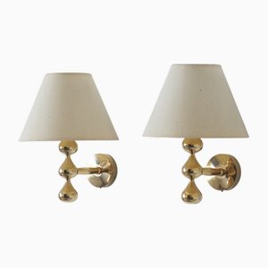 24 Carat Gold Plated Teardrop Wall Lamps by Hugo Asmussen, Denmark, 1970s, Set of 2