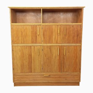 Vintage Rattan and Light Wood Storage Unit, 1960s