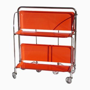 Roter faltbarer Vintage Barwagen mit Chrom Metall Design, 1960er