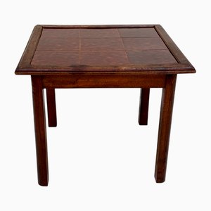 Table d'Appoint Carrée Art Déco en Noyer et Carreaux de Céramique de Villeroy & Boch Dänischburg, Allemagne, 1920s
