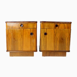 Tables de Chevet Mid-Century en Chêne et Placage de Noyer, Tchécoslovaquie, 1950s, Set de 2