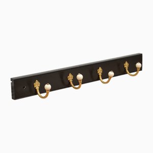 Ebonised Brass and Ceramic Coat Hooks, 1880