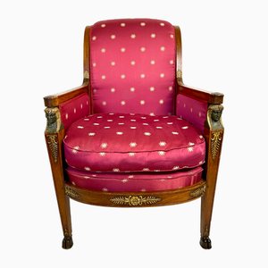 Empire Square Armchair with Gondola Back and Sculpted Egyptian Figures, Paris, France, 1810s