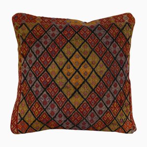 Red Lumbar Cicim Cushion Cover in Wool