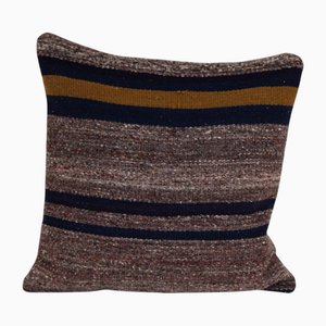 Turkish Striped Square Kilim Cushion Cover in Geometric Patterned