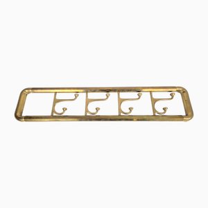 Vintage Art Deco Brass Wall Coat Rack with Folding Hooks, 1930