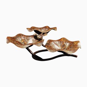 Leaf-Shaped 3-Tiered Lotus Bird Bath in Metal, 2000s