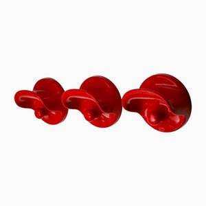 Red Wall Hooks by Olaf von Bohr for Kartell, 1970s, Set of 3