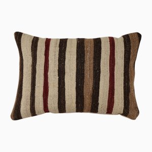 Striped Turkish Hemp Kilim Cushion Cover, Wool Rustic Home Decor, Organic Cushion Cover 14 X 20, 2010s