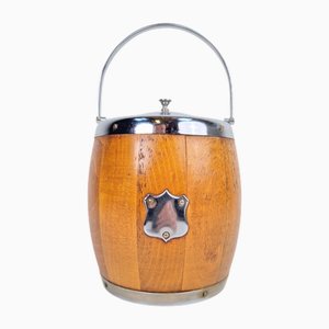 Vintage Wooden Ice Bucket Barrel with Ceramic Interior, 1960s