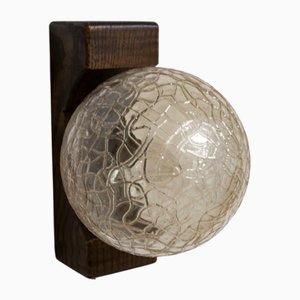 Applique Murale Ball en Bois Foncé et Verre Ambré, 1960s
