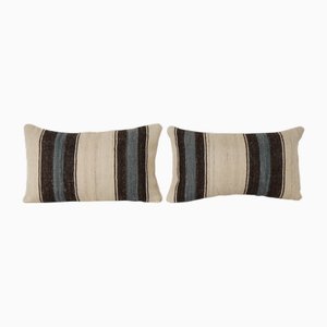 Traditional Anatolian Striped Square Kilim Cushion Covers, Set of 2