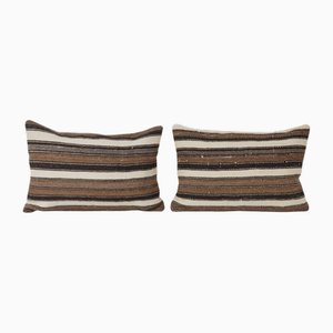 Housses de Coussin Chanvre Blanc à Rayures Anatoliennes, Set de 2