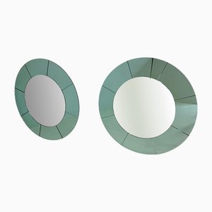 Italian Green Glass Wall Mirrors in the style of Fontana Arte, Set of 2
