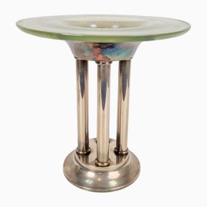 Art Deco Tafelaufsatz aus versilbertem Metall mit Glasschale, 1930er