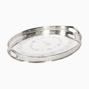 Vassoio antico vittoriano ovale placcato in argento, fine XIX secolo