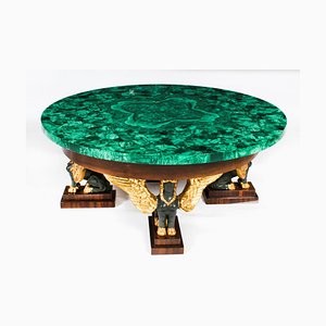 Tavolino da caffè vintage in bronzo patinato in malachite e noce, anni '50