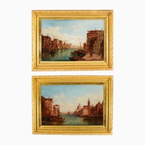 Alfred Pollentine, Canal Grande Venedig, 19. Jh., Antike Ölgemälde, Gerahmt, 2er Set