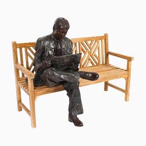 Scultura vintage in bronzo a grandezza naturale su panca di William R. Hearst