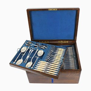 Antique English Silver Plated Setting Cutlery, Set of 155