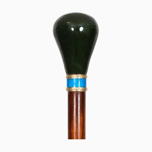 Antique Russian Silver Gilt and Jade Enamel Walking Stick, 1800s
