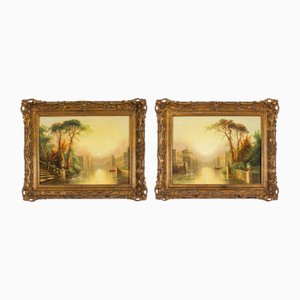 James Salt, Antiche scene veneziane, XIX secolo, Olio su tela, con cornice, set di 2