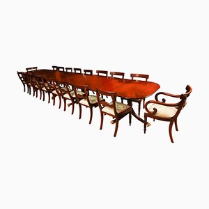 Mesa de comedor Pillar vintage de caoba y sillas de bar. Juego de 19