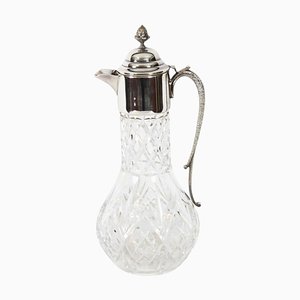 Englischer Vintage Krug aus geschliffenem Glas und versilbertem Weinglas