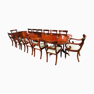 Antique George III Triple Pillar Dining Table and Chairs, 1700s, Set of 15