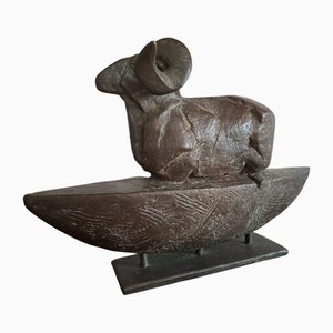 Bronzene Widder auf Boot von Christoph Fischer, Worpswede, 1997