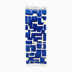 Moroccan Beni Ourain Runner Rug in Blue Wool, 1990s