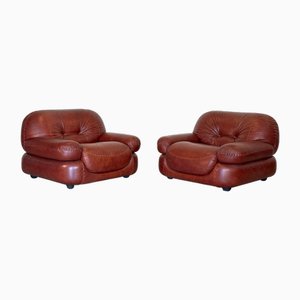 Sapporo Model Leather Armchairs by Mobilgirgi 70s, Set of 2