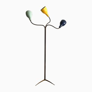 Lampada da terra in ottone attribuita a Giuseppe Ostuni per Tre Lumi, anni '50