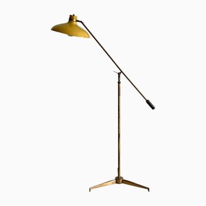 Italian Floor Lamp in Brass and Steel with Adjustable Shade, 1950s