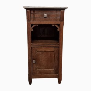 Antique French Oak and Marble Bedside Table, 1900s
