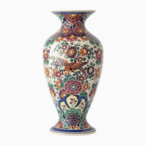 Jarrón Delft vintage alto policromado de balaustre de Velsen, años 50