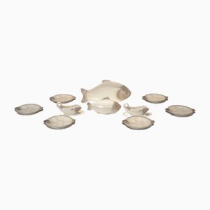Fish Service by Adolph Müller for Wächtersbach Steingutfabrik, Germany, 1901, Set of 22