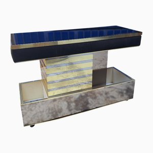 Meuble de Bar en Bois, Laiton et Verre Miroir de Stilglass Donati, Italie, 1970s