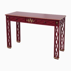 Console Art Déco Laquée Rouge avec Inserts Dorés, Italie, 1940