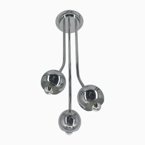 Plafonnier à 3 Lumières Space Age en Plaqué Chrome, Italie, 1980s
